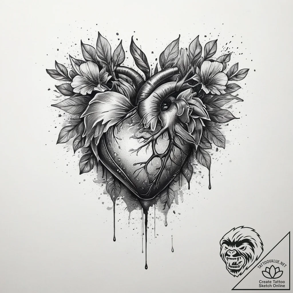 Tattoo sketch bleeding heart flower, concept... - tattoo sketch (№1759725896_0, 06.10.2025 04:44) — tattoovalue.net