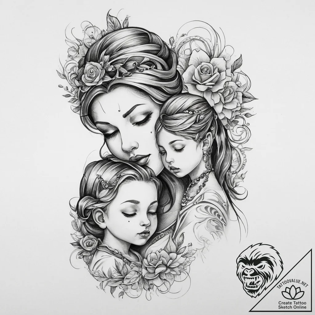 Tattoo sketch mother and child, tattoo sketch... - tattoo sketch (№1759726113_0, 06.10.2025 04:48) — tattoovalue.net