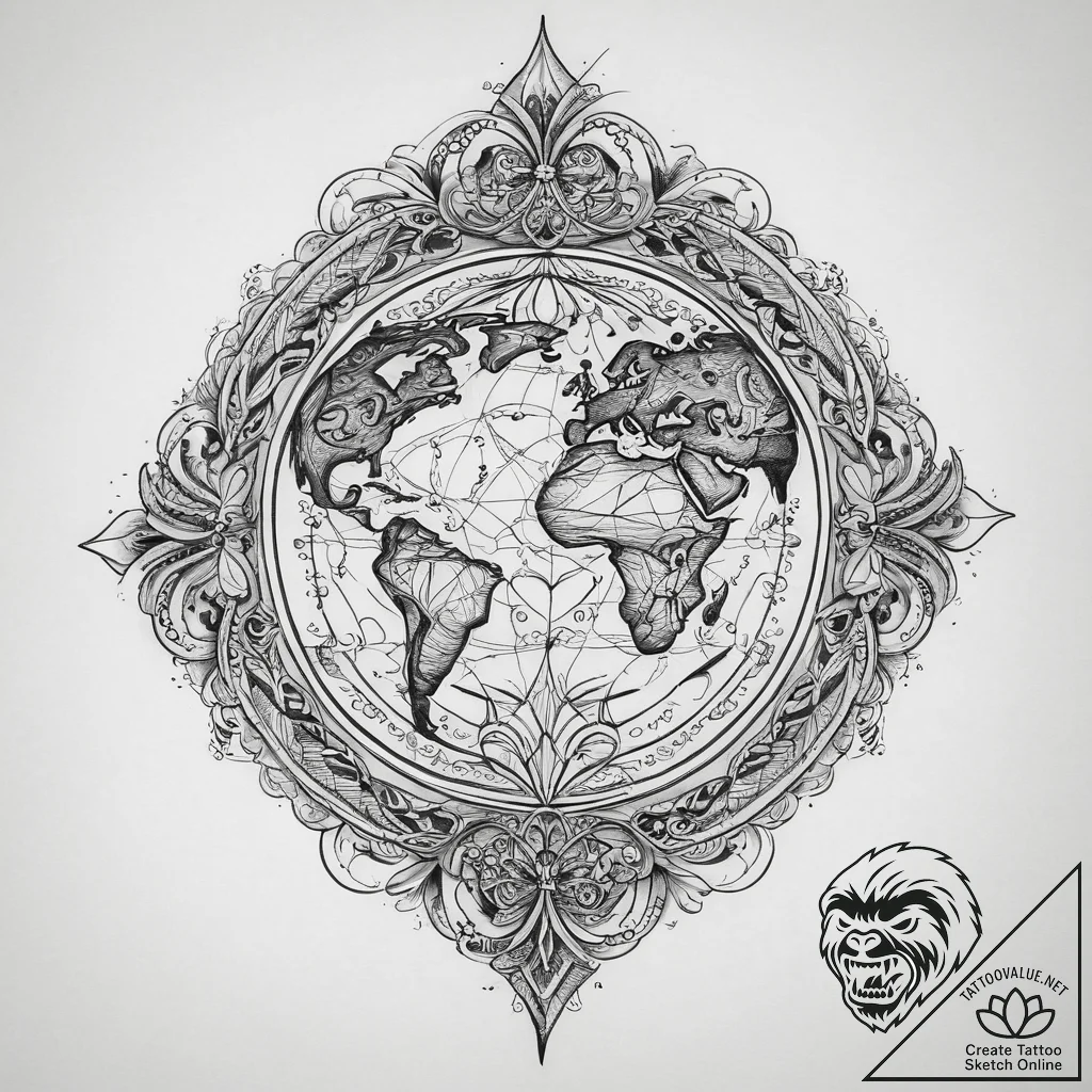 Tattoo sketch earth, concept art for tattoo,... - tattoo sketch (№1759727214_0, 06.10.2025 05:06) — tattoovalue.net