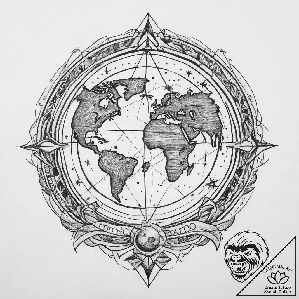 Tattoo sketch cosmic earth, tattoo line art,... - tattoo sketch (№1759727864_0, 06.10.2025 05:17) — tattoovalue.net