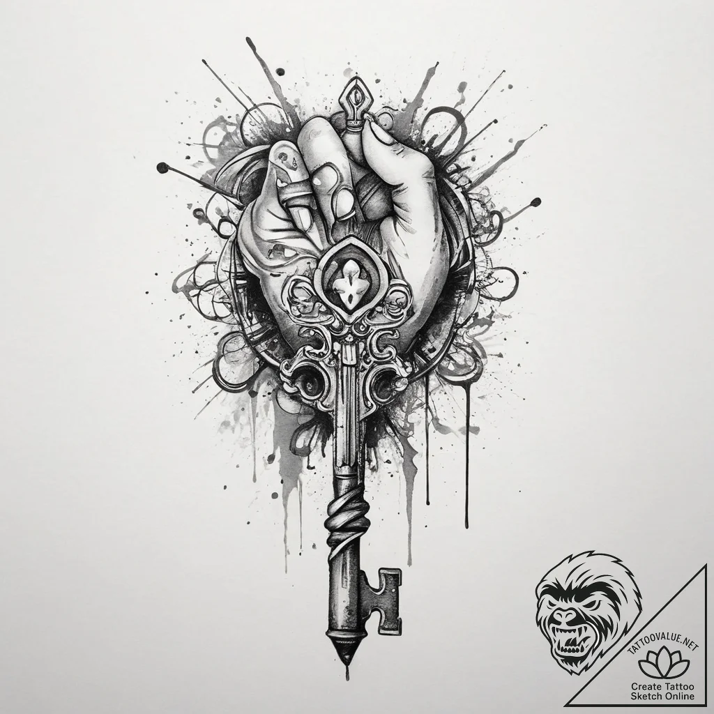 Tattoo sketch hands with a key, concept art f... - tattoo sketch (№1759730244_0, 06.10.2025 05:57) — tattoovalue.net
