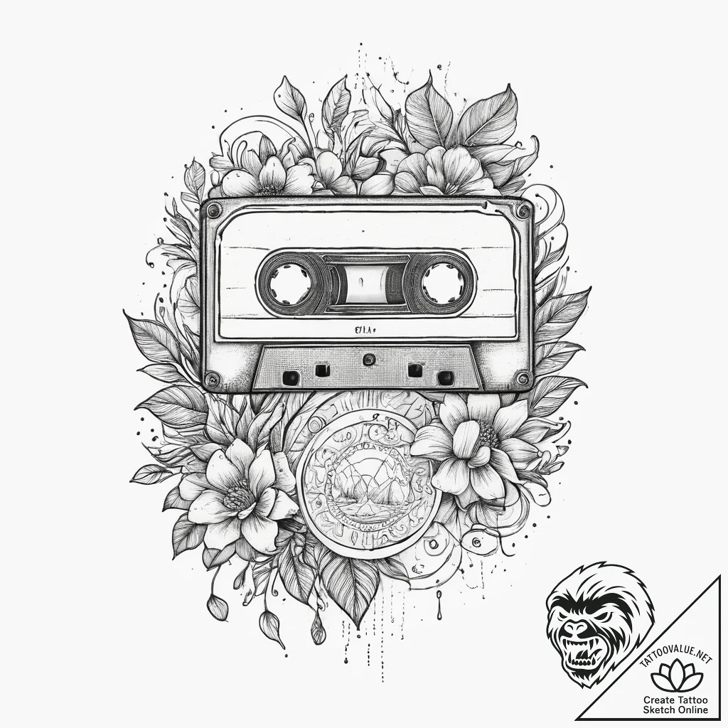 Tattoo sketch cassette tape with a quote, ink... - tattoo sketch (№1759730907_0, 06.10.2025 06:08) — tattoovalue.net