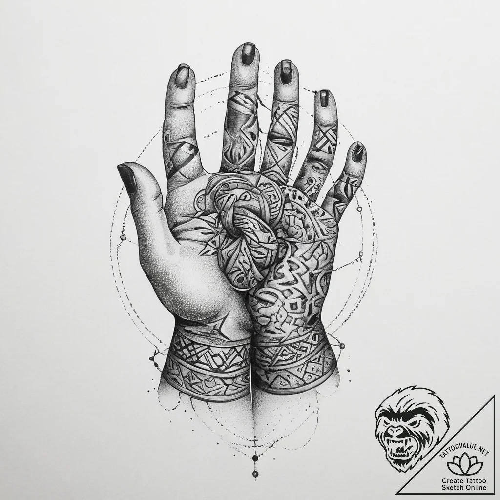 Tattoo sketch hands with a knot, artistic tat... - tattoo sketch (№1759731988_0, 06.10.2025 06:26) — tattoovalue.net