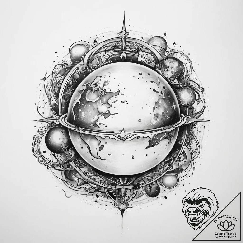 Tattoo sketch cosmic sphere - tattoo sketch (№1759732869_0, 06.10.2025 06:41) — tattoovalue.net