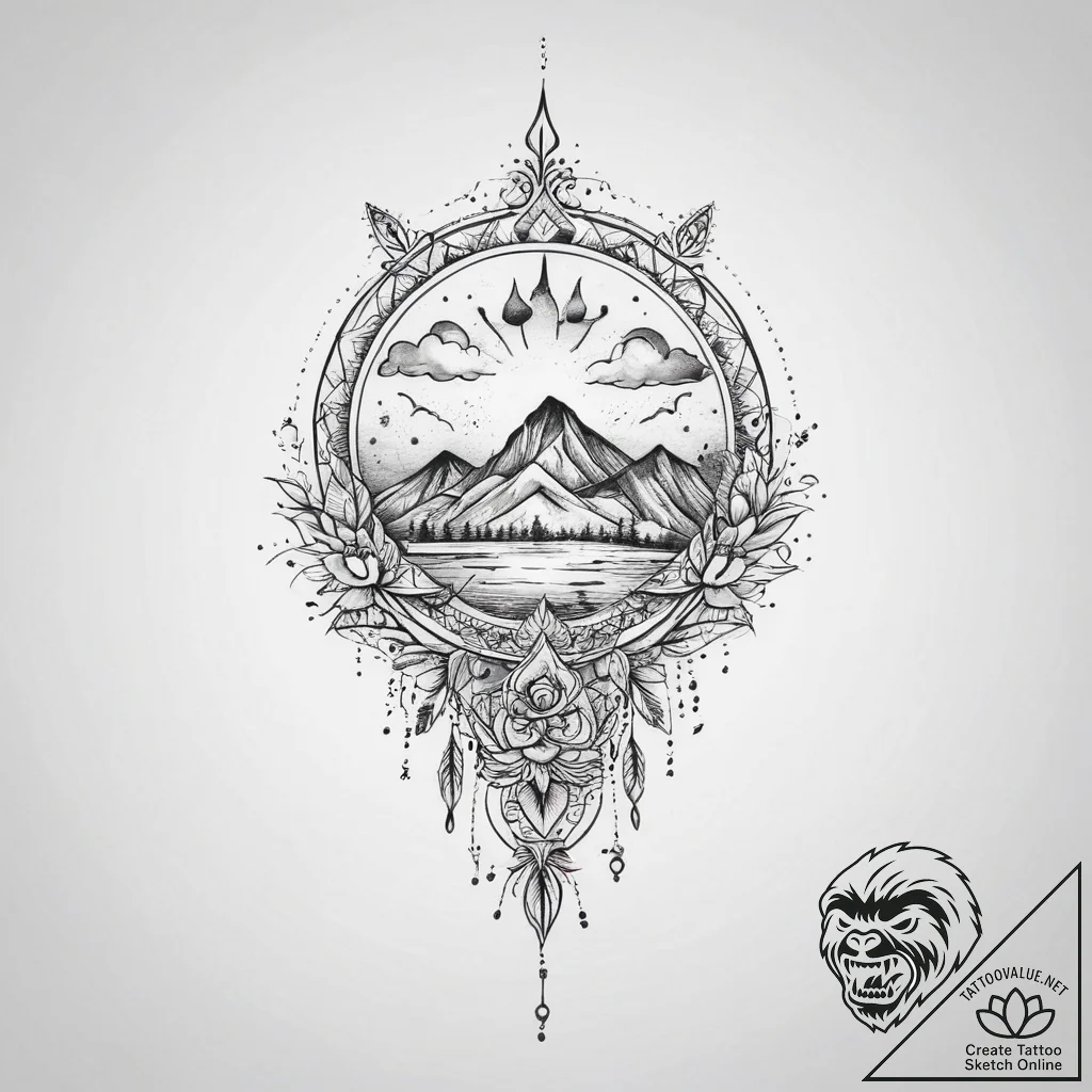 Tattoo sketch sky, ink illustration for tatto... - tattoo sketch (№1759733085_0, 06.10.2025 06:44) — tattoovalue.net