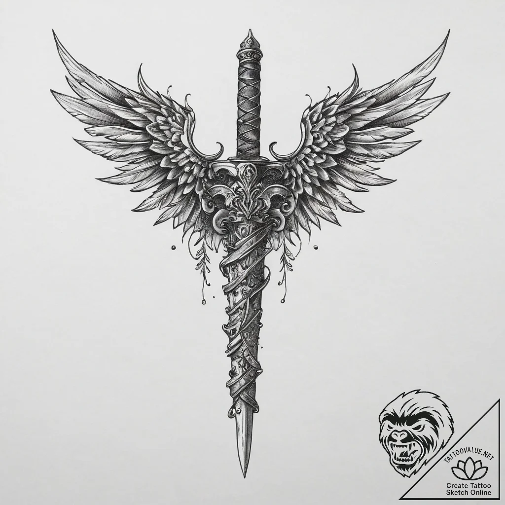 Tattoo sketch winged dagger, concept art for... - tattoo sketch (№1759733951_0, 06.10.2025 06:59) — tattoovalue.net