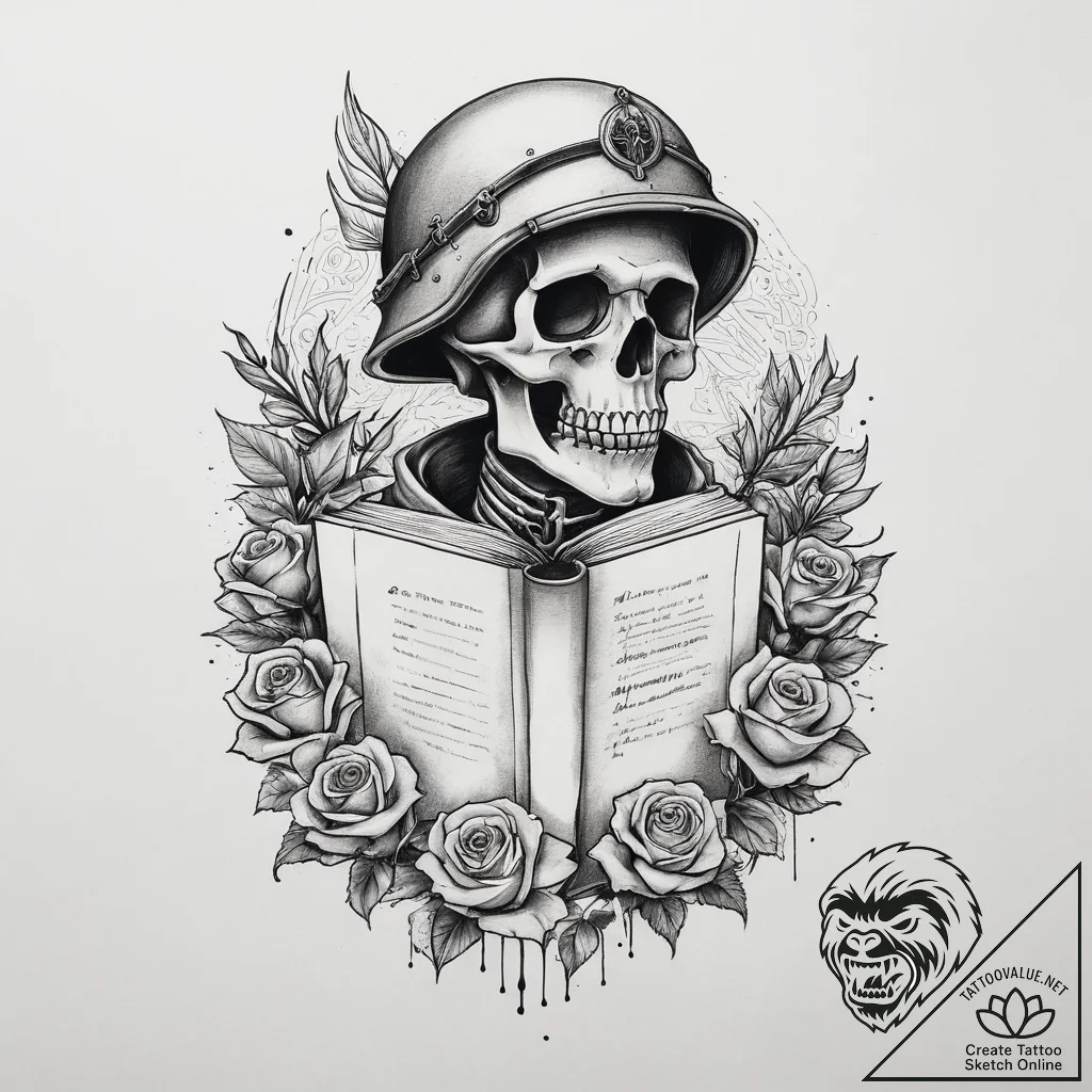 Tattoo sketch soldier with a book, tattoo ske... - tattoo sketch (№1759734609_0, 06.10.2025 07:10) — tattoovalue.net