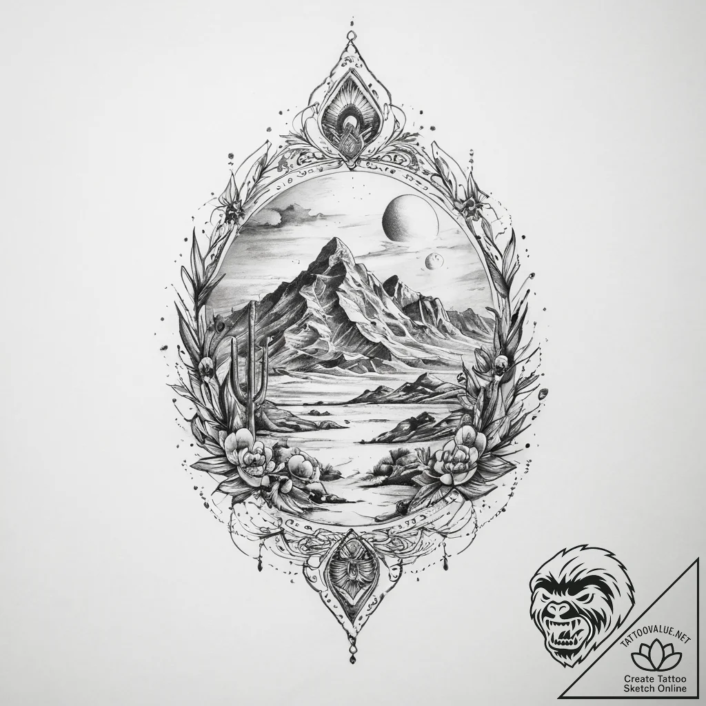 Tattoo sketch desert - tattoo sketch (№1759735691_0, 06.10.2025 07:28) — tattoovalue.net
