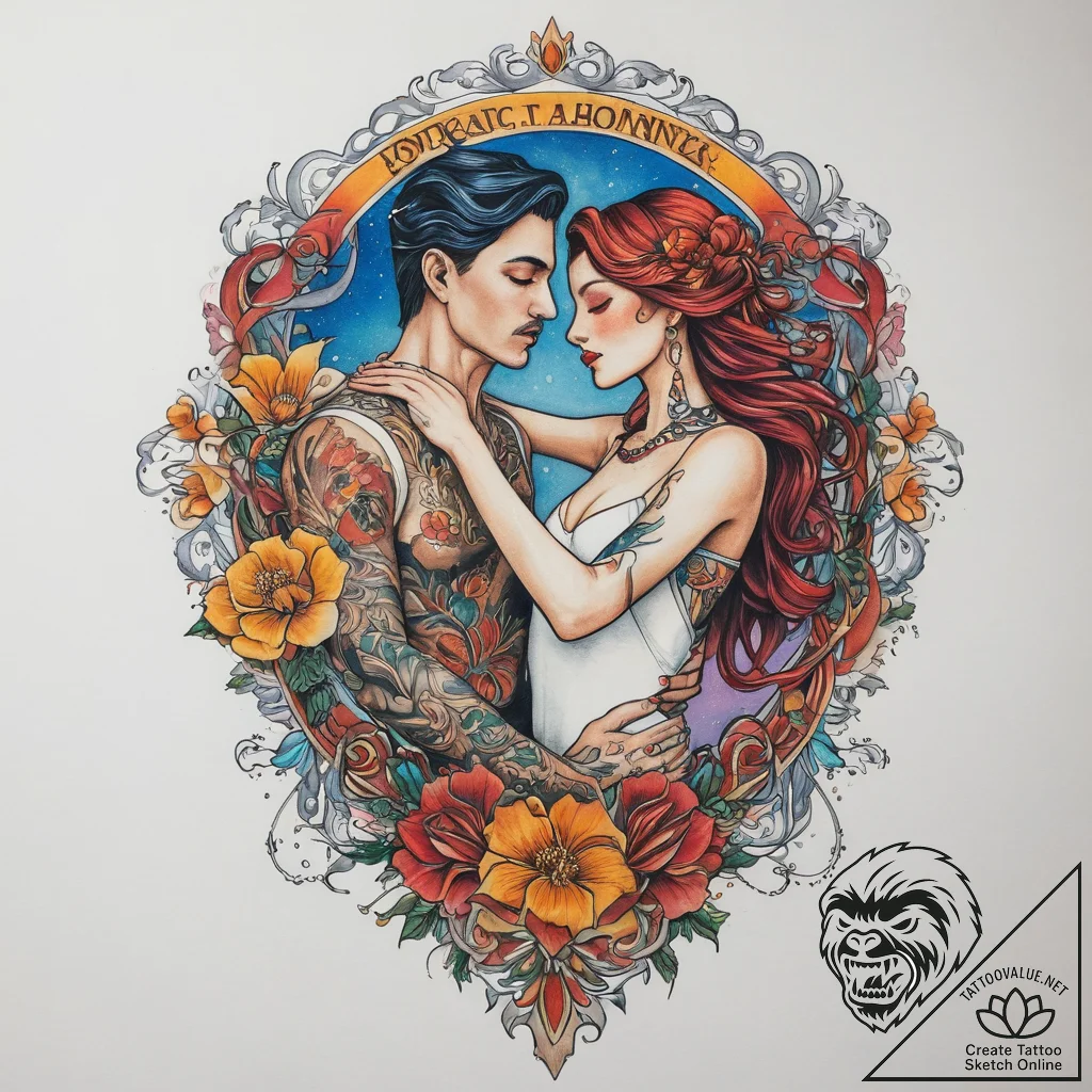 Tattoo sketch romantic dance with a quote, ta... - tattoo sketch (№1759736555_0, 06.10.2025 07:42) — tattoovalue.net
