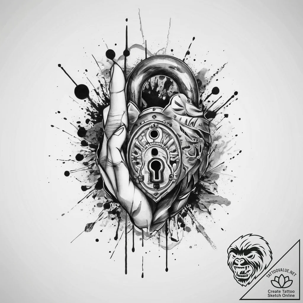 Tattoo hands with a lock, artistic tattoo ske... - tattoo sketch (№1759737150_0, 06.10.2025 07:52) — tattoovalue.net