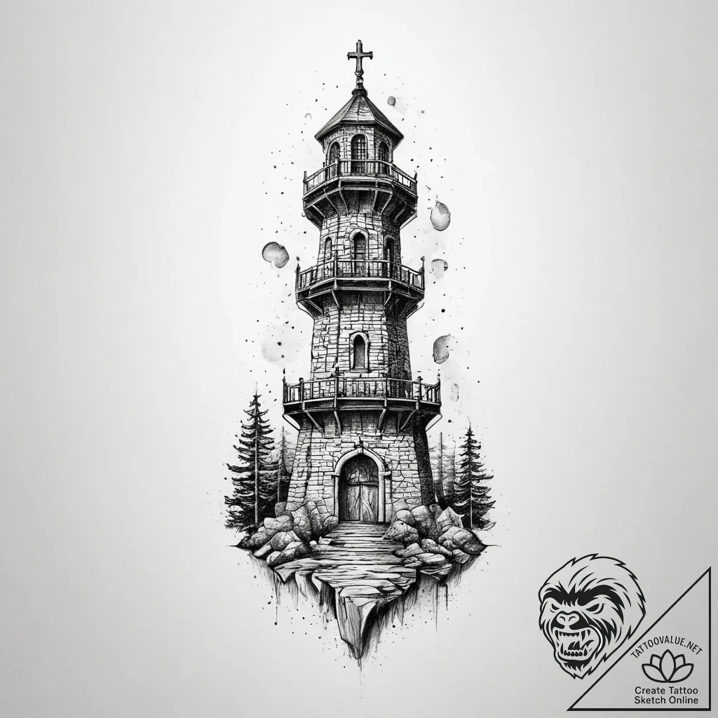 Tattoo sketch tower, artistic tattoo sketch,... - tattoo sketch (№1759740408_0, 06.10.2025 08:46) — tattoovalue.net