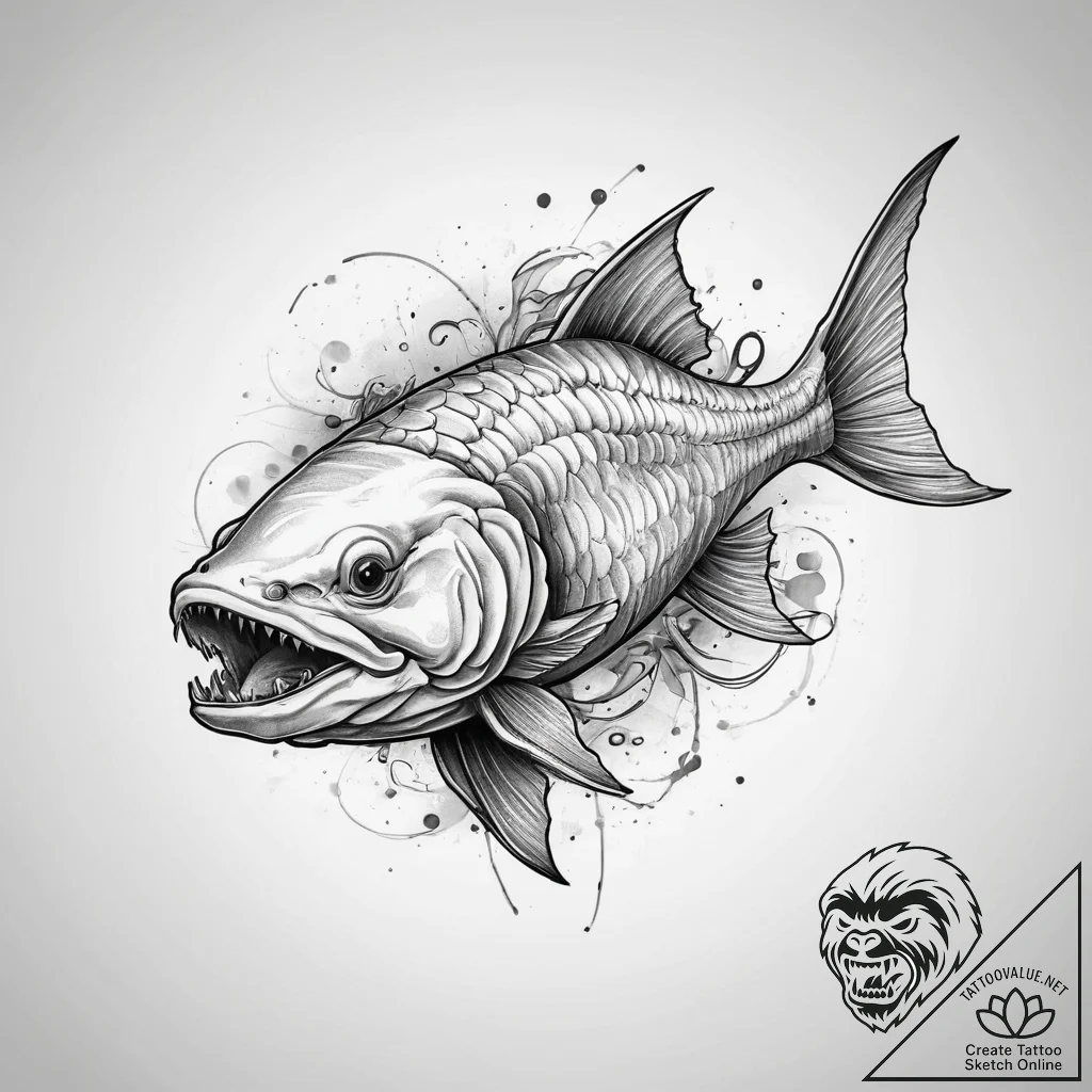 Tattoo sketch coelacanth, concept art for tat... - tattoo sketch (№1759741926_0, 06.10.2025 09:12) — tattoovalue.net
