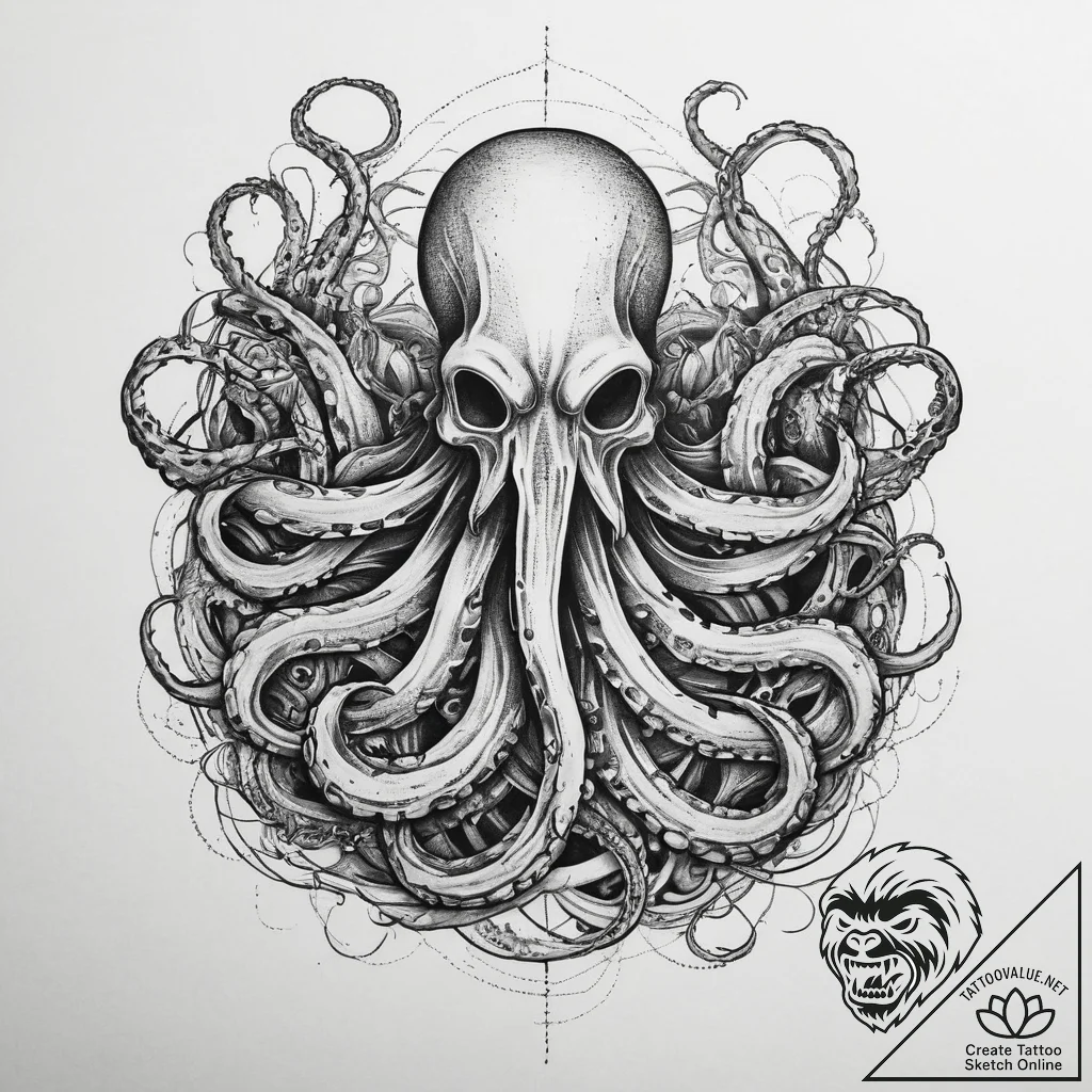 Tattoo sketch kraken, tattoo flash sheet desi... - tattoo sketch (№1759743467_0, 06.10.2025 09:37) — tattoovalue.net