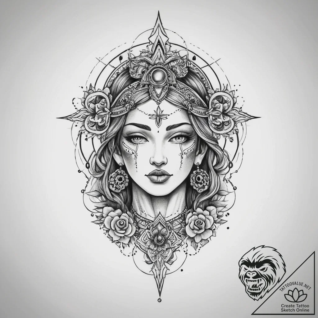 Tattoo sketch blessed character, tattoo drawi... - tattoo sketch (№1759743684_0, 06.10.2025 09:41) — tattoovalue.net