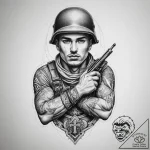 Tattoo sketch soldier with a lock, tattoo dra… – tattoo sketch (№1759744335_0, 06.10.2025 09:52) — tattoovalue.net