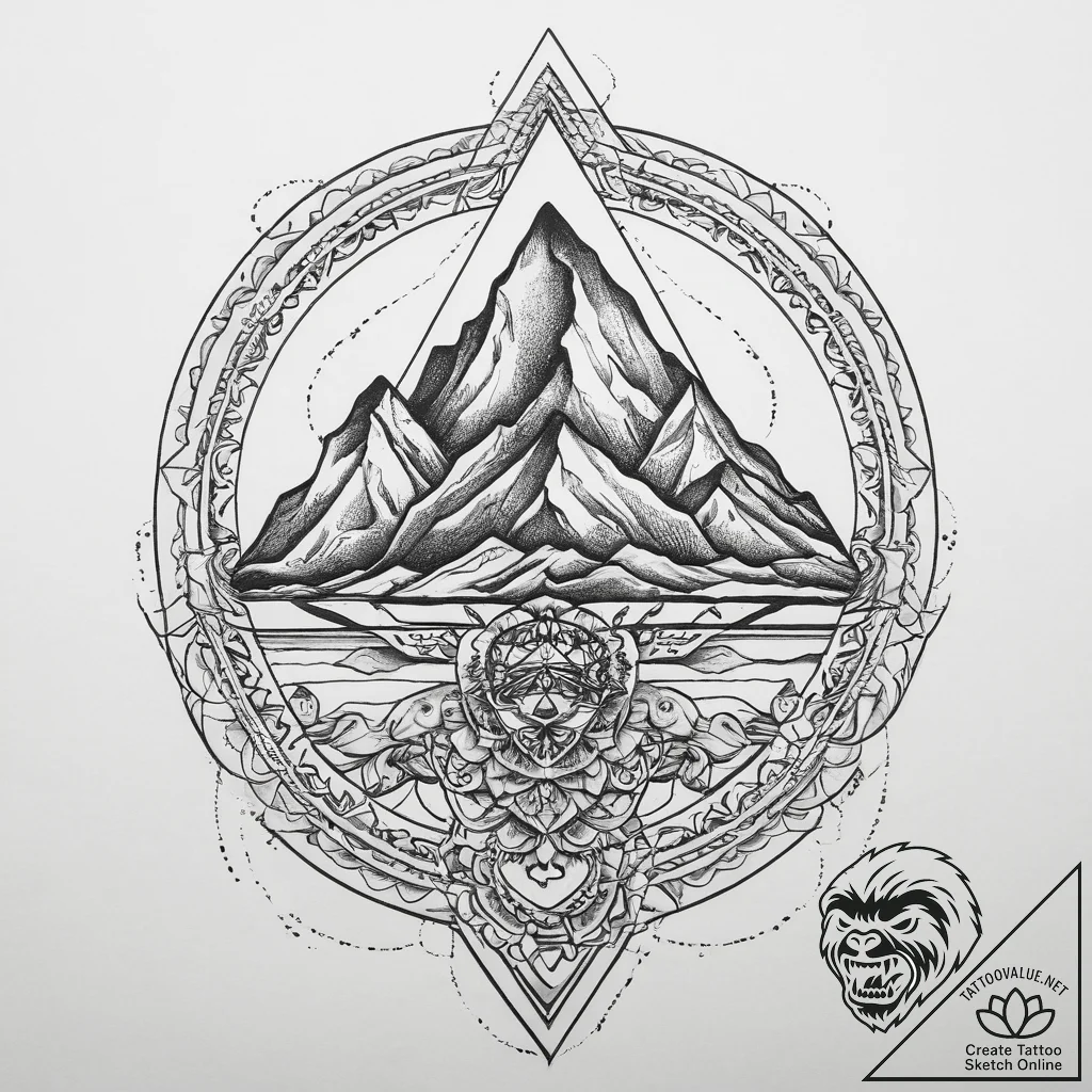 Tattoo sketch mountain exploration with a rop... - tattoo sketch (№1759744779_0, 06.10.2025 09:59) — tattoovalue.net