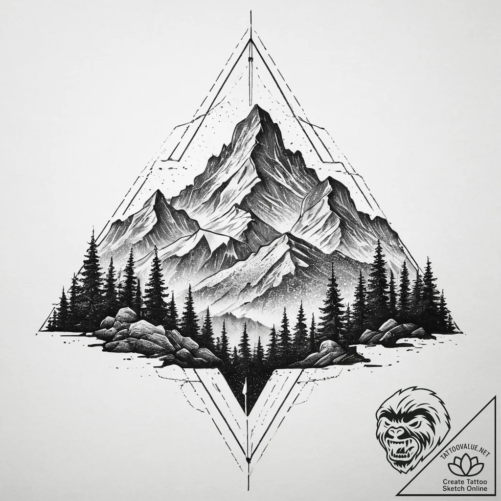 Tattoo sketch mountain, concept art for tatto... - tattoo sketch (№1759745443_0, 06.10.2025 10:10) — tattoovalue.net
