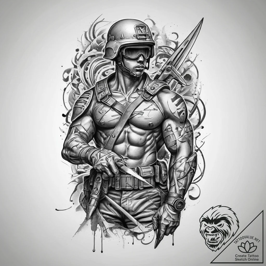 Tattoo sketch soldier with a scissors, tattoo... - tattoo sketch (№1759748277_0, 06.10.2025 10:57) — tattoovalue.net