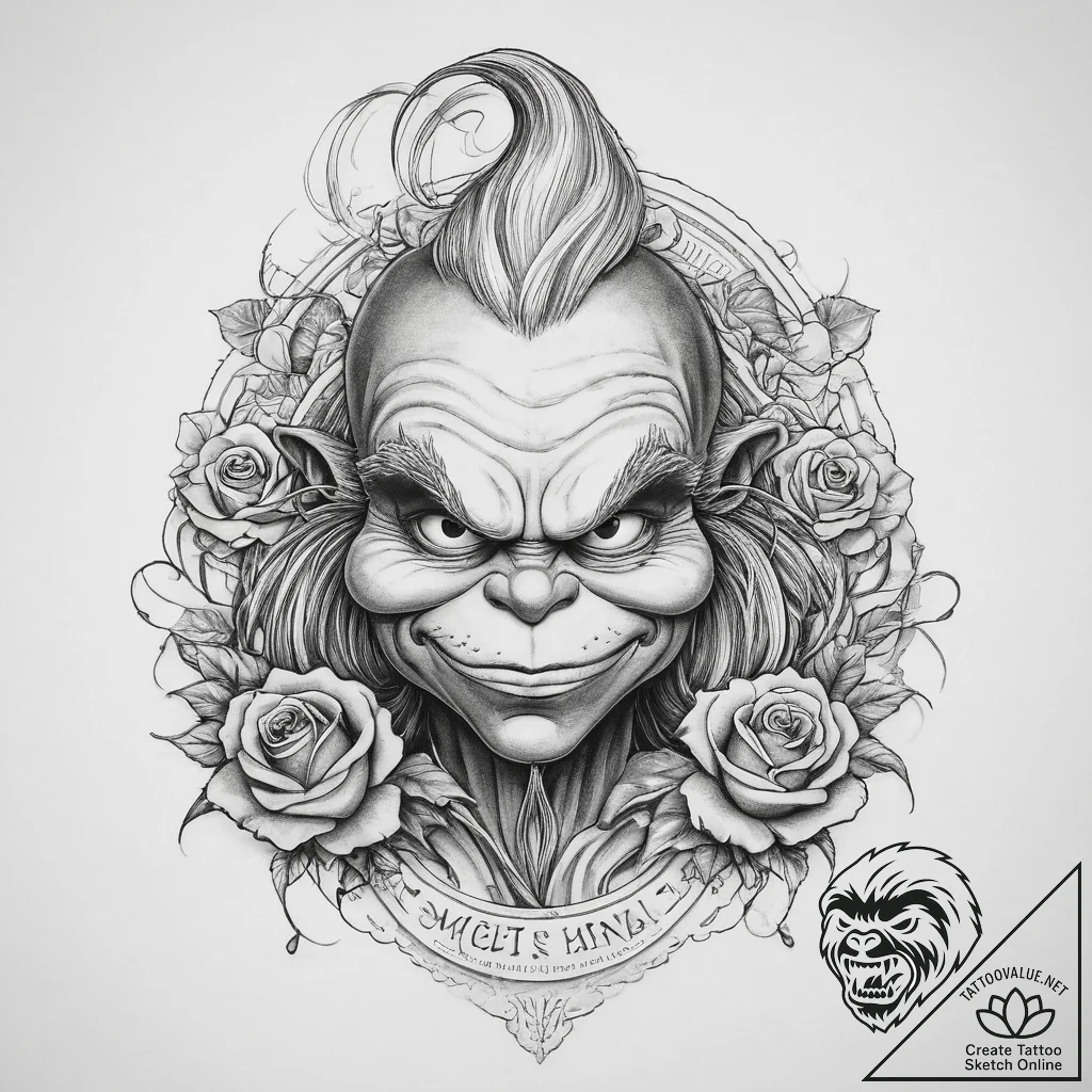 Tattoo sketch the grinch with a scale, tattoo... - tattoo sketch (№1759749372_0, 06.10.2025 11:16) — tattoovalue.net