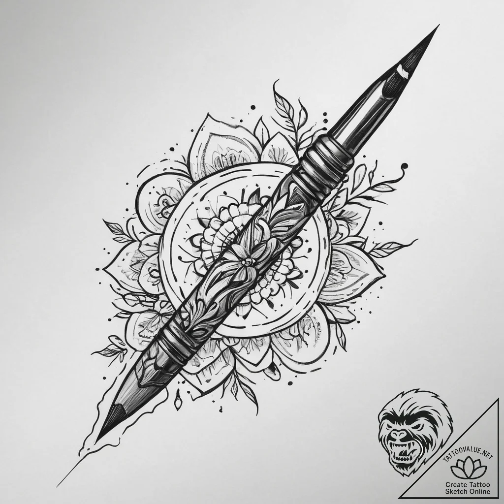 Tattoo sketch artist paintbrush and palette,... - tattoo sketch (№1759752855_0, 06.10.2025 12:14) — tattoovalue.net