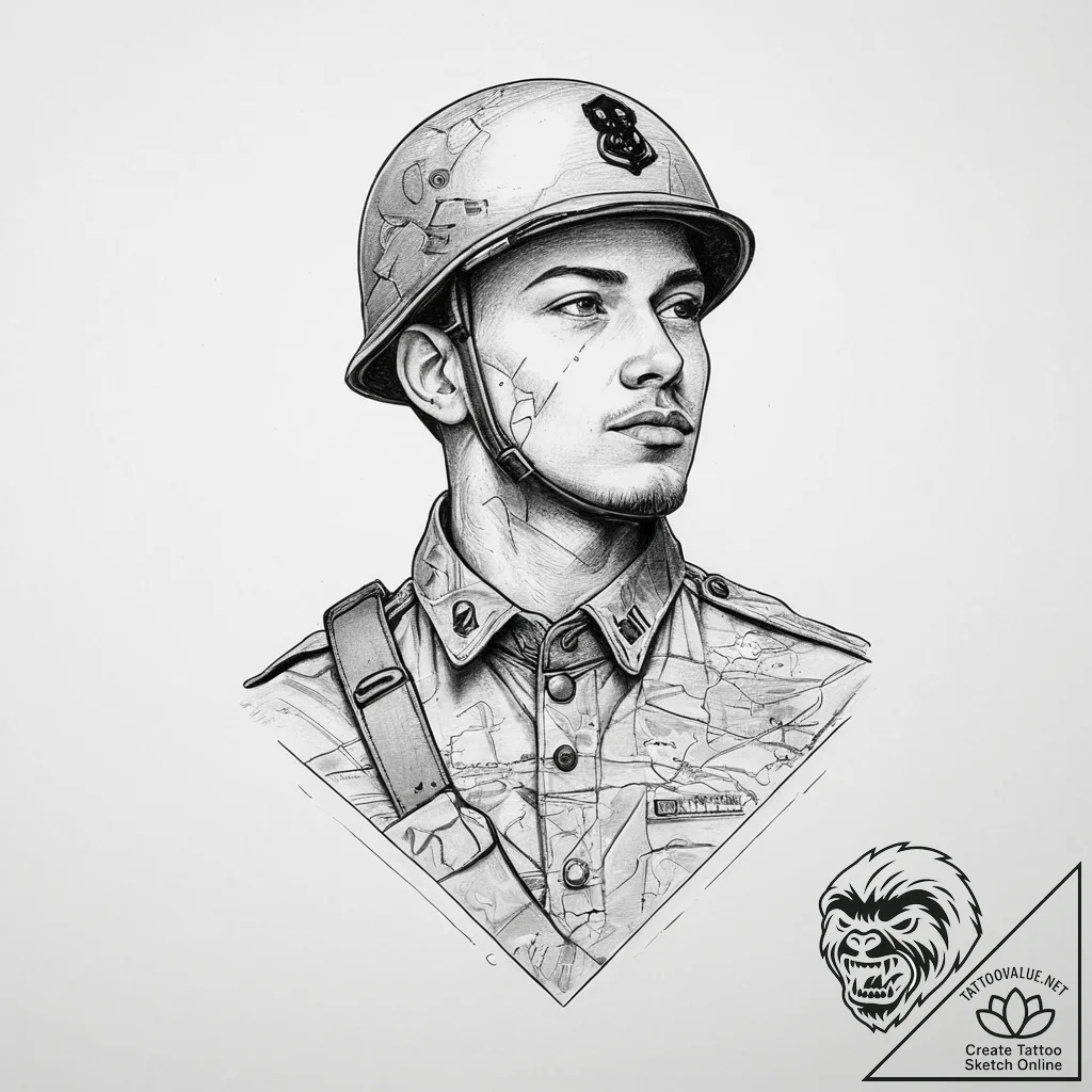 Tattoo sketch soldier with a map, tattoo sket... - tattoo sketch (№1759753518_0, 06.10.2025 12:25) — tattoovalue.net