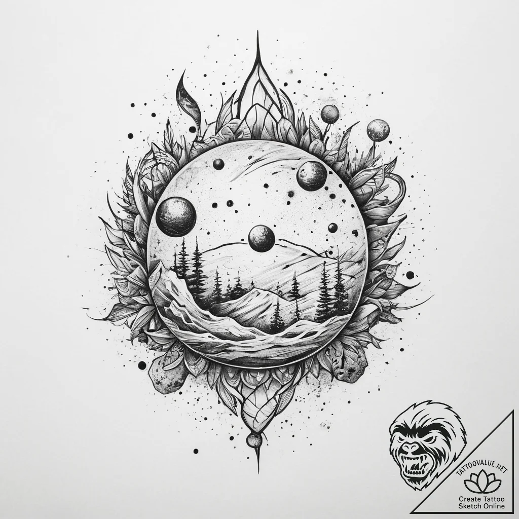Tattoo sketch cosmic soil - tattoo sketch (№1759753952_0, 06.10.2025 12:32) — tattoovalue.net