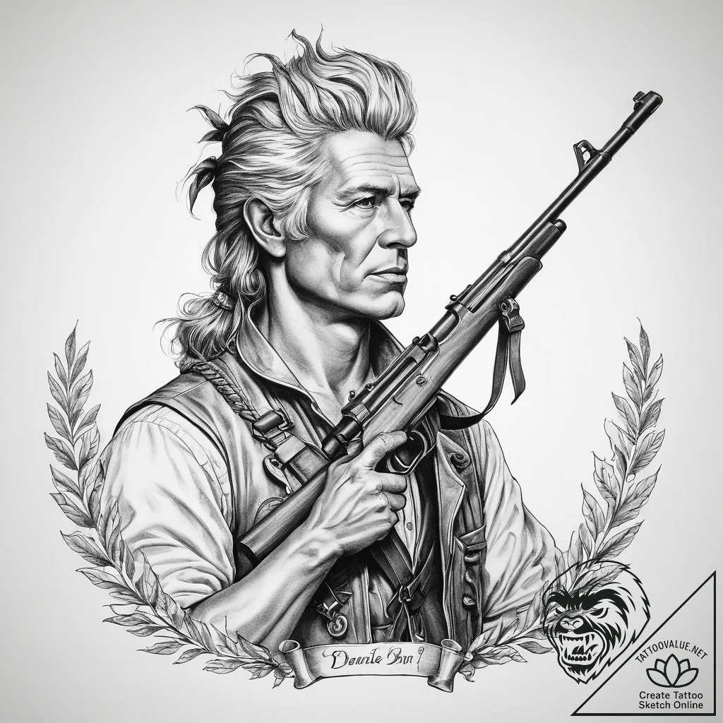 Tattoo sketch daniel boone with a rifle, tatt... - tattoo sketch (№1759754387_0, 06.10.2025 12:39) — tattoovalue.net