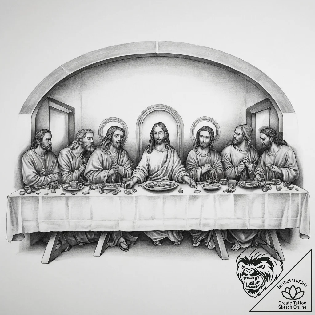 Tattoo sketch last supper scene - tattoo sketch (№1759754820_0, 06.10.2025 12:47) — tattoovalue.net