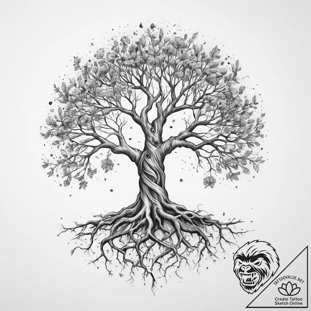 Tattoo sketch cosmic tree with roots - tattoo sketch (№1759755036_0, 06.10.2025 12:50) — tattoovalue.net