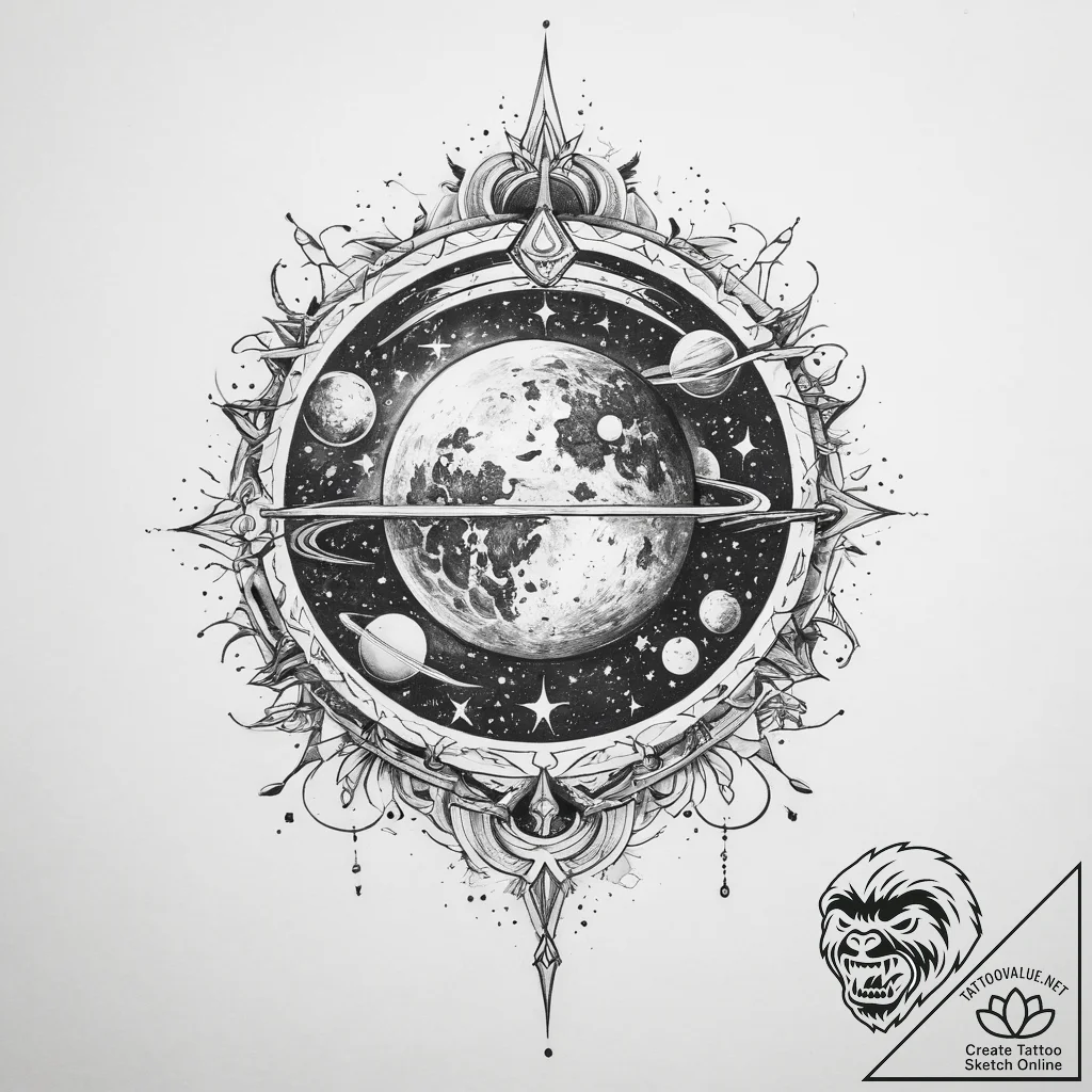 Tattoo sketch cosmic land - tattoo sketch (№1759755470_0, 06.10.2025 12:57) — tattoovalue.net