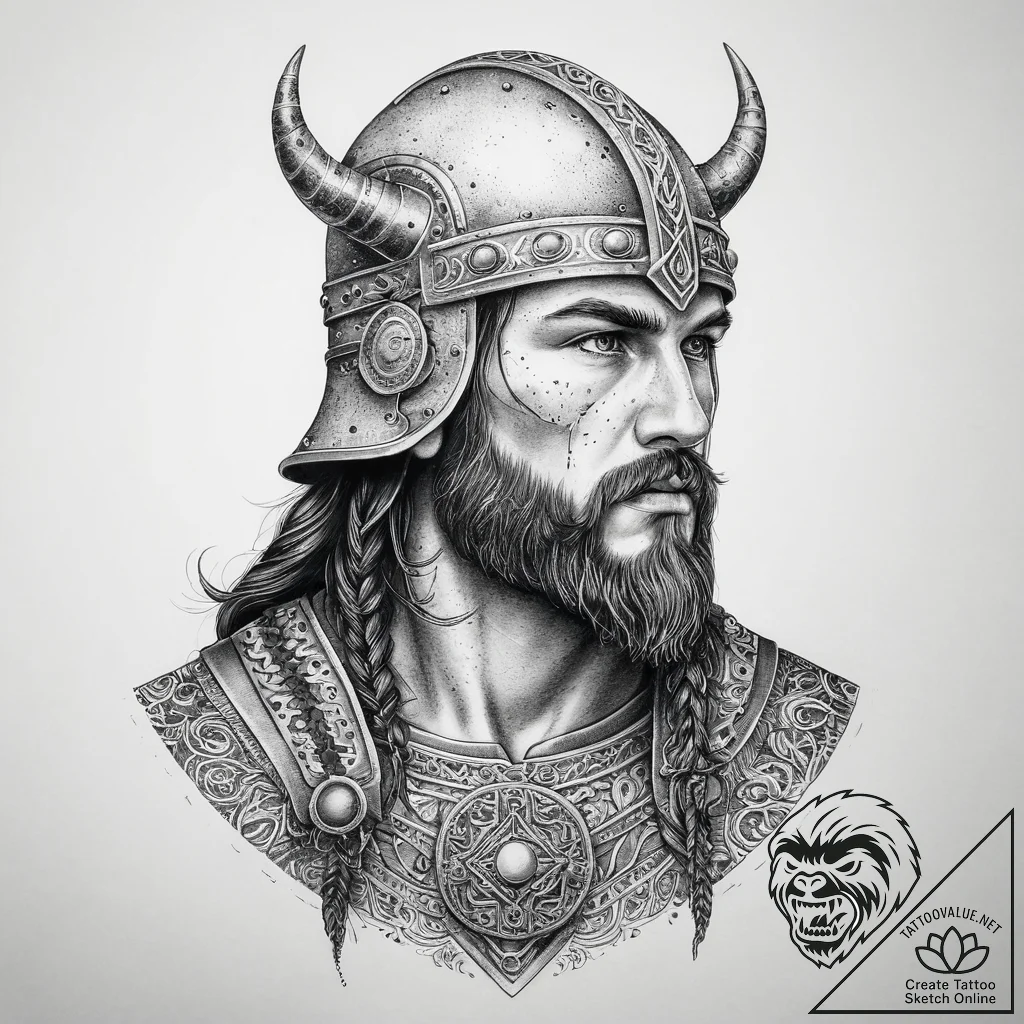 Tattoo sketch soldier with a viking, tattoo l... - tattoo sketch (№1759756777_0, 06.10.2025 13:19) — tattoovalue.net