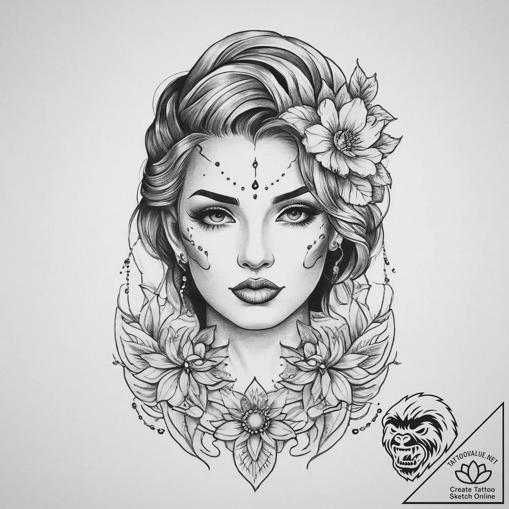 Tattoo sketch face, tattoo sketch design, on... - tattoo sketch (№1759759388_0, 06.10.2025 14:03) — tattoovalue.net