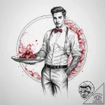 Tattoo sketch waiter serving tray and dish, t… – tattoo sketch (№1759761558_0, 06.10.2025 14:39) — tattoovalue.net