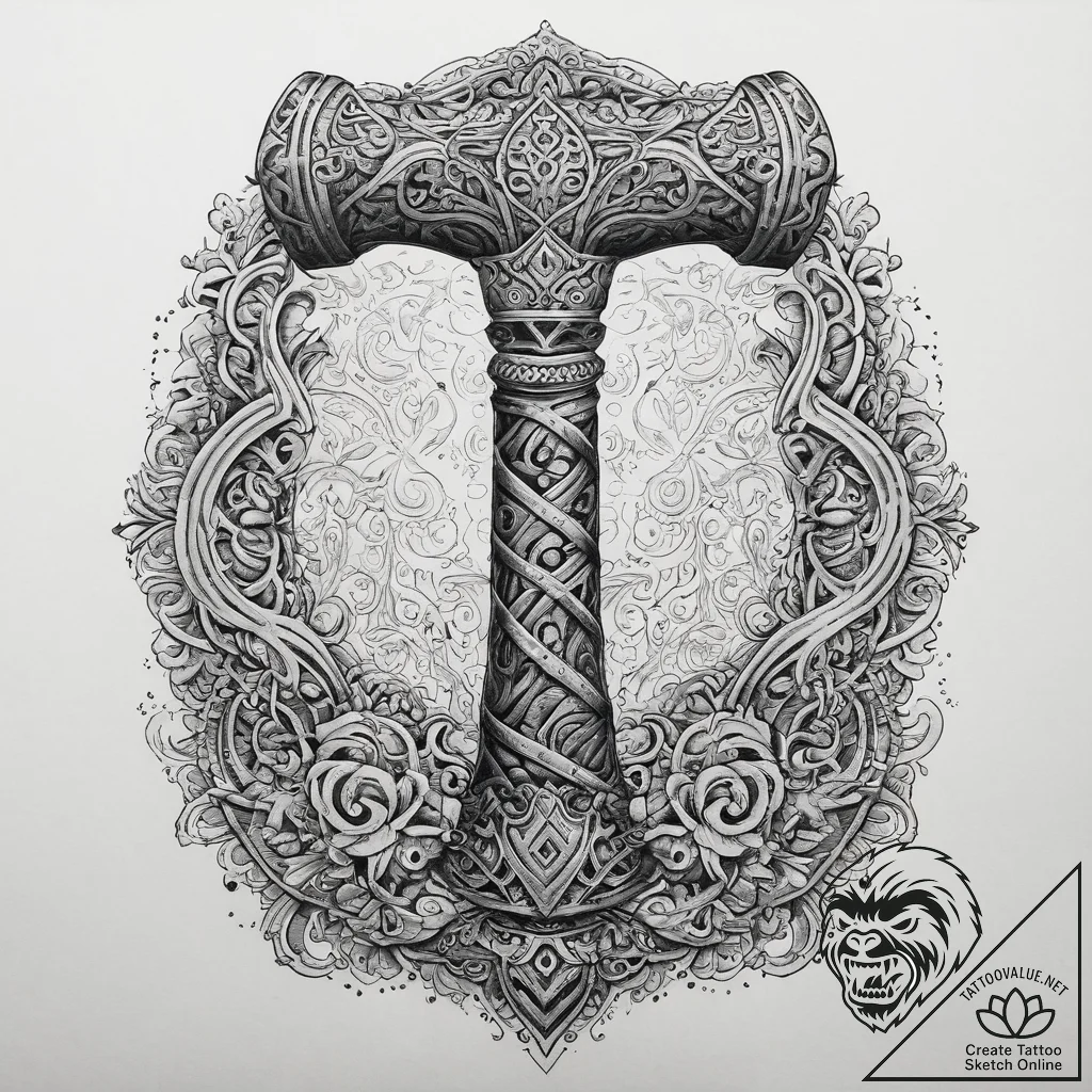 Tattoo sketch norse mjolnir hammer, artistic... - tattoo sketch (№1759762430_0, 06.10.2025 14:53) — tattoovalue.net