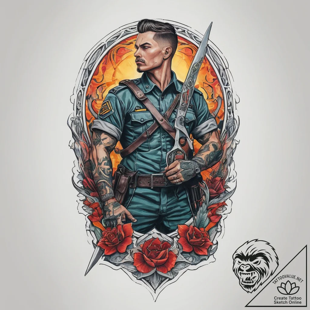Tattoo sketch soldier with a scissors, artist... - tattoo sketch (№1759762647_0, 06.10.2025 14:57) — tattoovalue.net