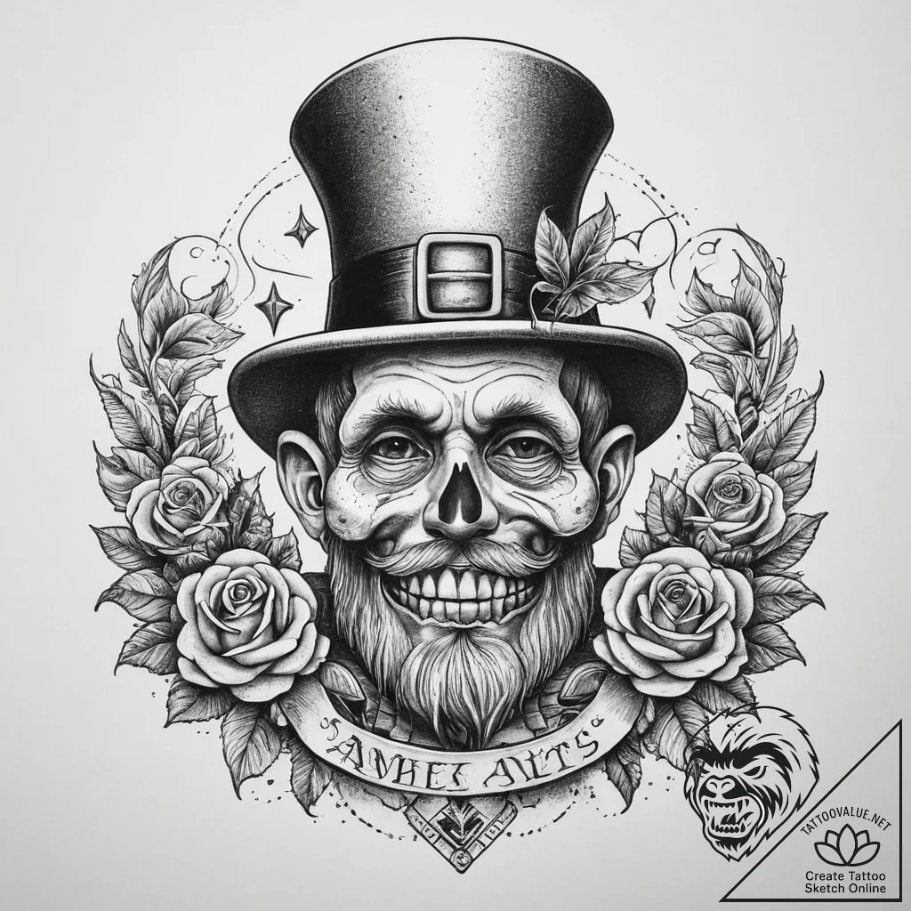 Tattoo sketch leprechaun with a pot, ink illu... - tattoo sketch (№1759769170_0, 06.10.2025 16:46) — tattoovalue.net