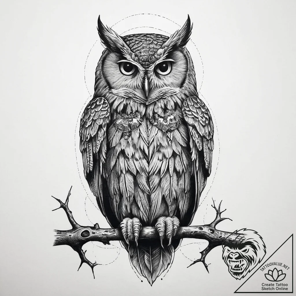 Tattoo sketch majestic owl perched, artistic... - tattoo sketch (№1759770696_0, 06.10.2025 17:11) — tattoovalue.net
