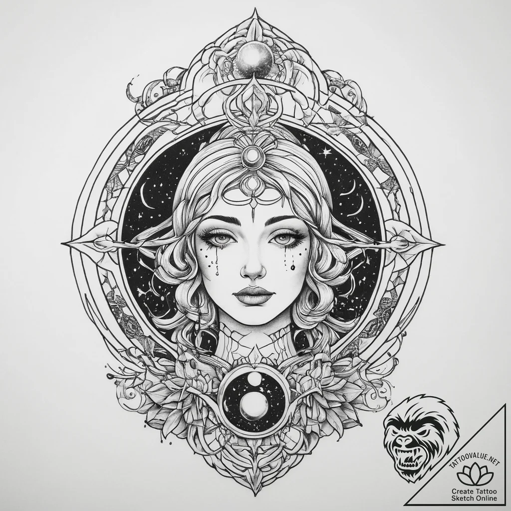 Tattoo sketch cosmic cosmos, concept art for... - tattoo sketch (№1759771787_0, 06.10.2025 17:29) — tattoovalue.net