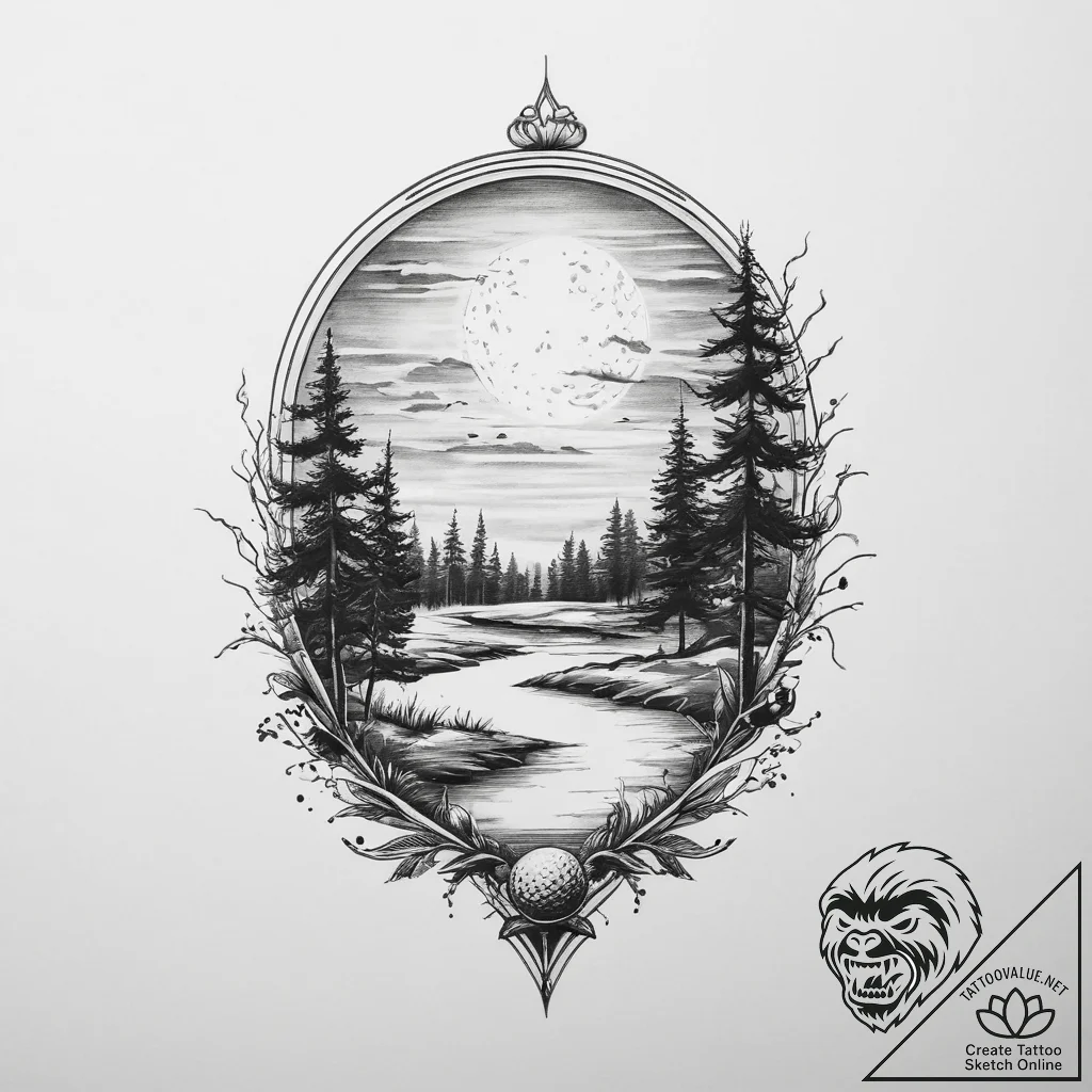Tattoo sketch golf golf course silhouette, in... - tattoo sketch (№1759772656_0, 06.10.2025 17:44) — tattoovalue.net
