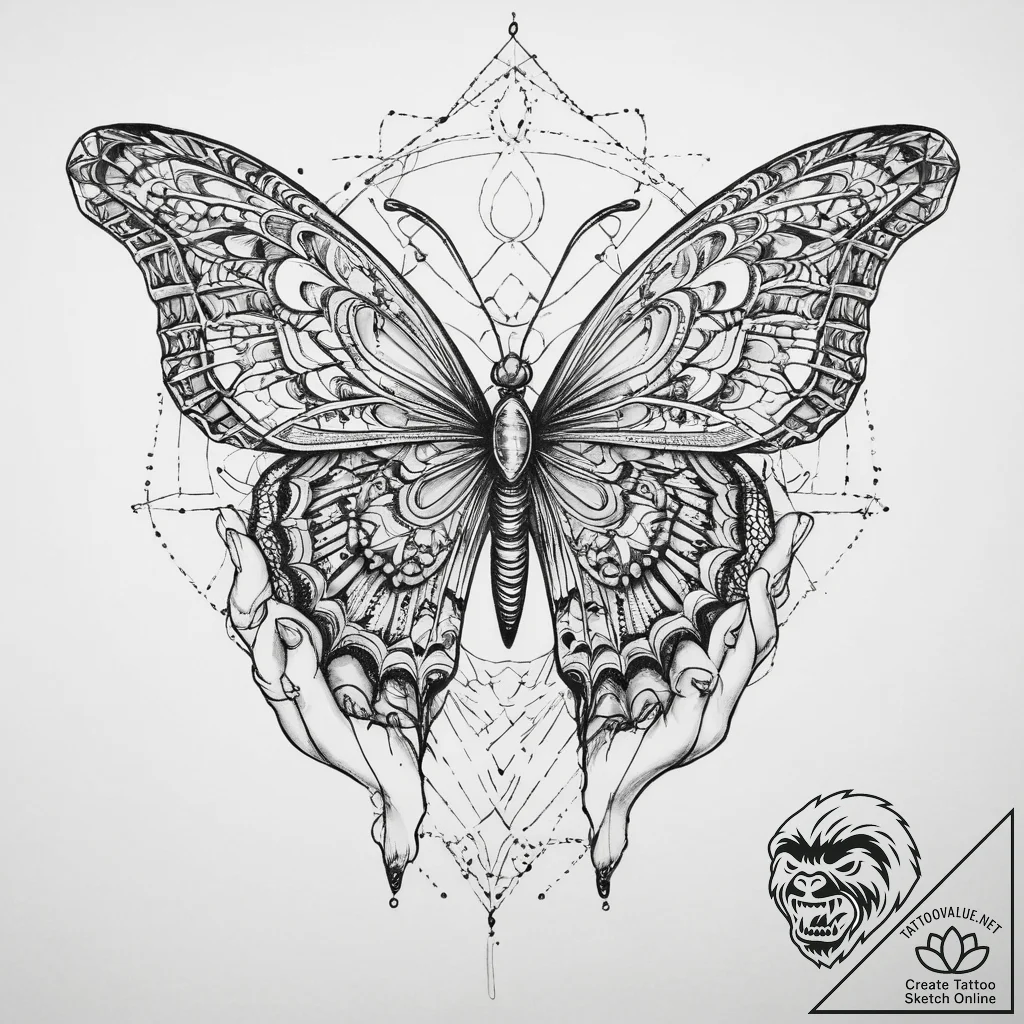 Tattoo sketch sensual hands with a butterfly,... - tattoo sketch (№1759772872_0, 06.10.2025 17:47) — tattoovalue.net