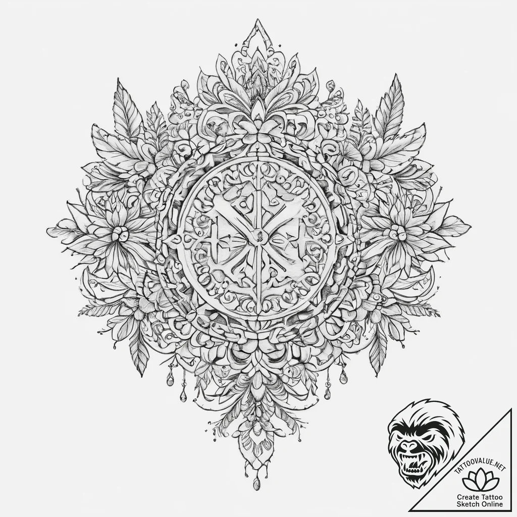 Tattoo sketch slavic embroidery pattern with... - tattoo sketch (№1759773740_0, 06.10.2025 18:02) — tattoovalue.net