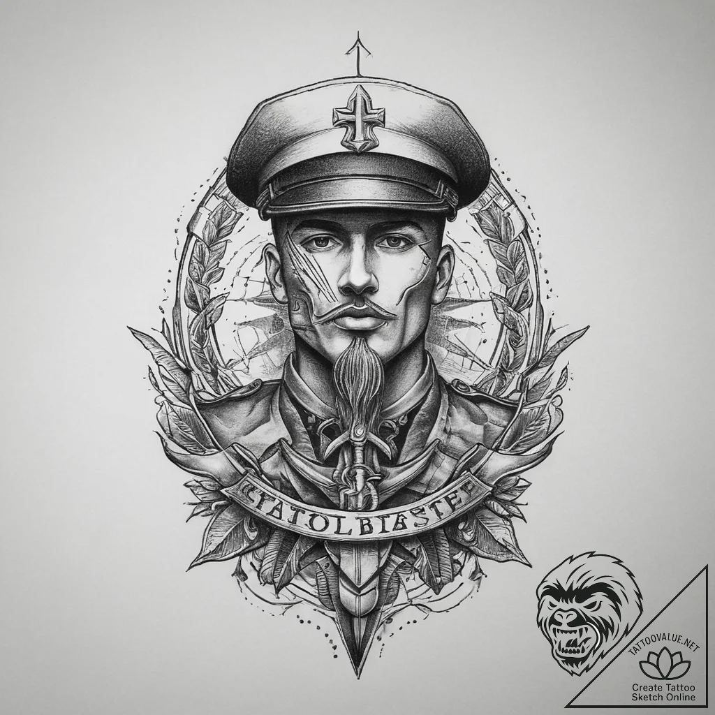 Tattoo sketch soldier with a document, tattoo... - tattoo sketch (№1759774399_0, 06.10.2025 18:13) — tattoovalue.net