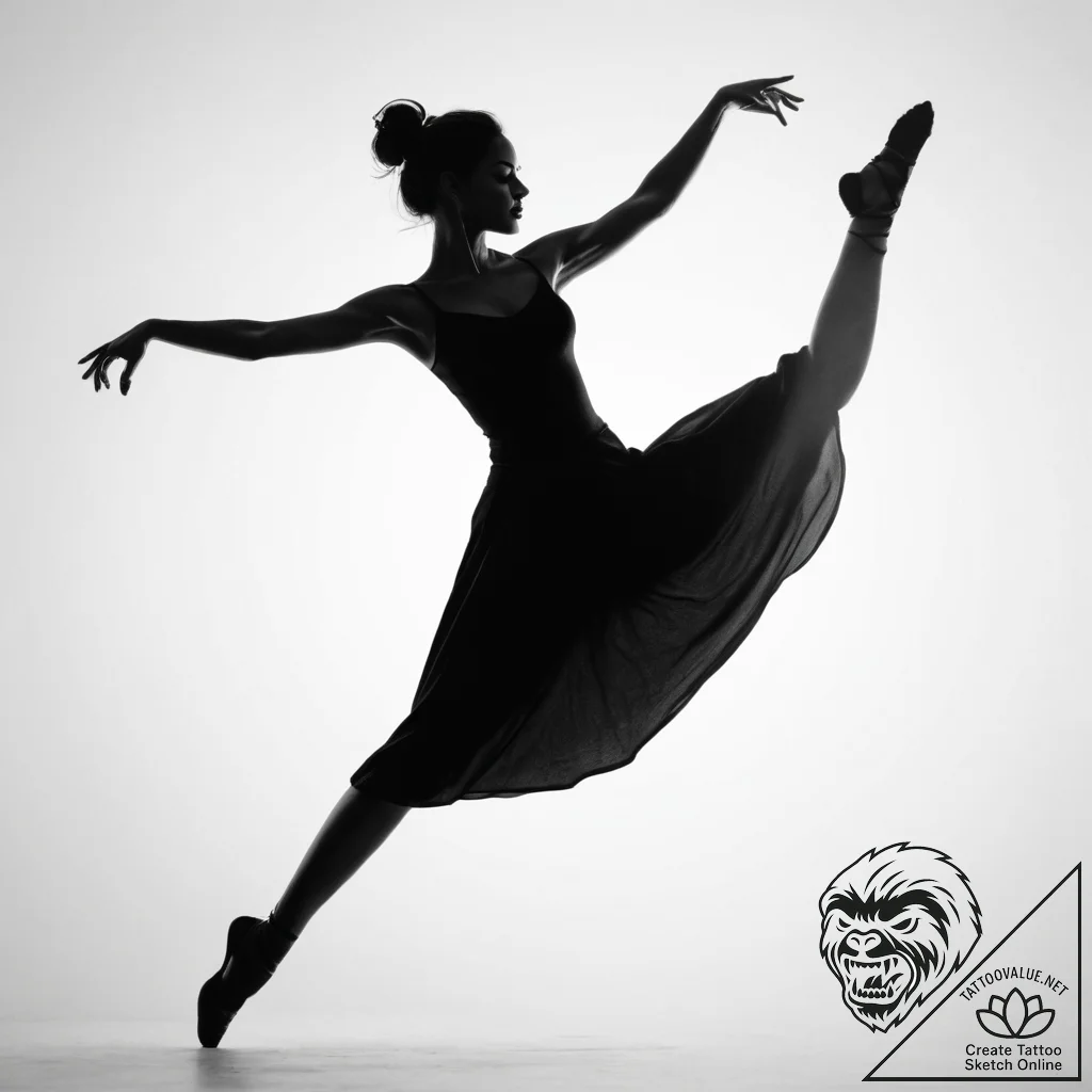 Tattoo sketch dancer silhouette in motion - tattoo sketch (№1759774616_0, 06.10.2025 18:16) — tattoovalue.net