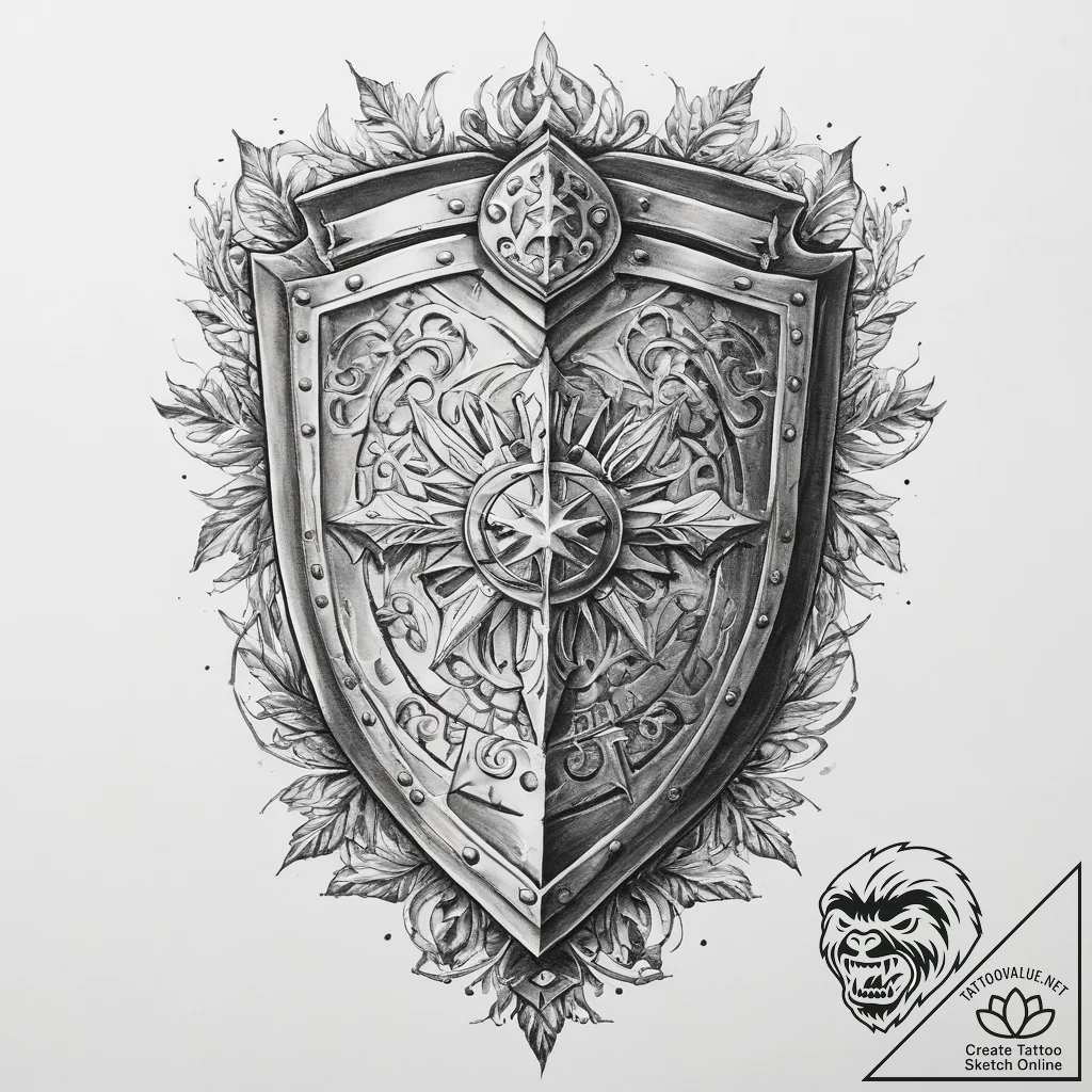 Tattoo sketch dobrynya nikitich with a shield - tattoo sketch (№1759778535_0, 06.10.2025 19:22) — tattoovalue.net
