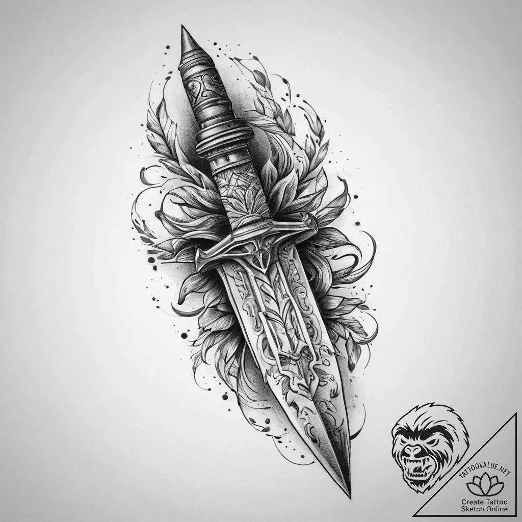 Tattoo sketch нож, ink illustration for tatto... - tattoo sketch (№1759778968_0, 06.10.2025 19:29) — tattoovalue.net