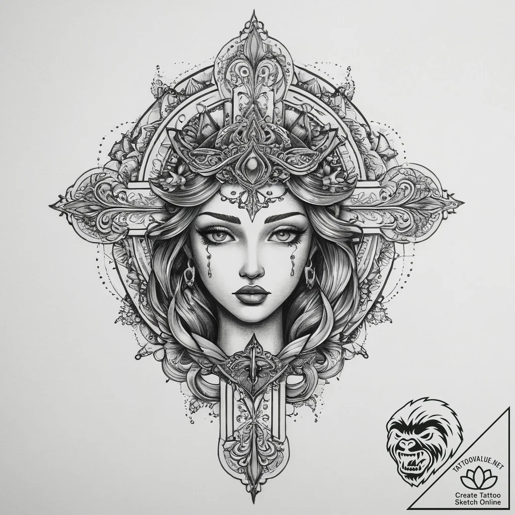Tattoo sketch goddess tattoo, tattoo flash sh... - tattoo sketch (№1759779411_0, 06.10.2025 19:36) — tattoovalue.net