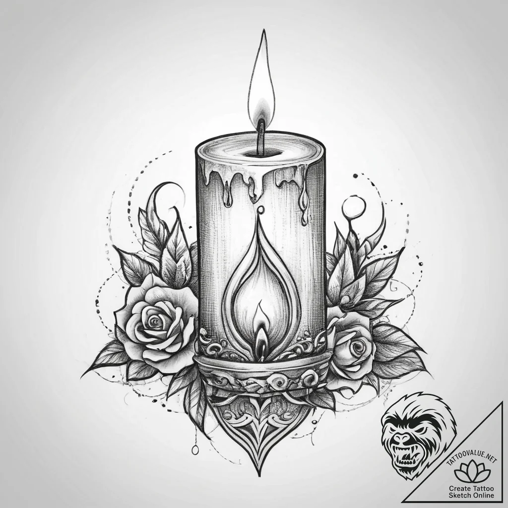 Tattoo sketch lit candle in a holder - tattoo sketch (№1759780063_0, 06.10.2025 19:47) — tattoovalue.net
