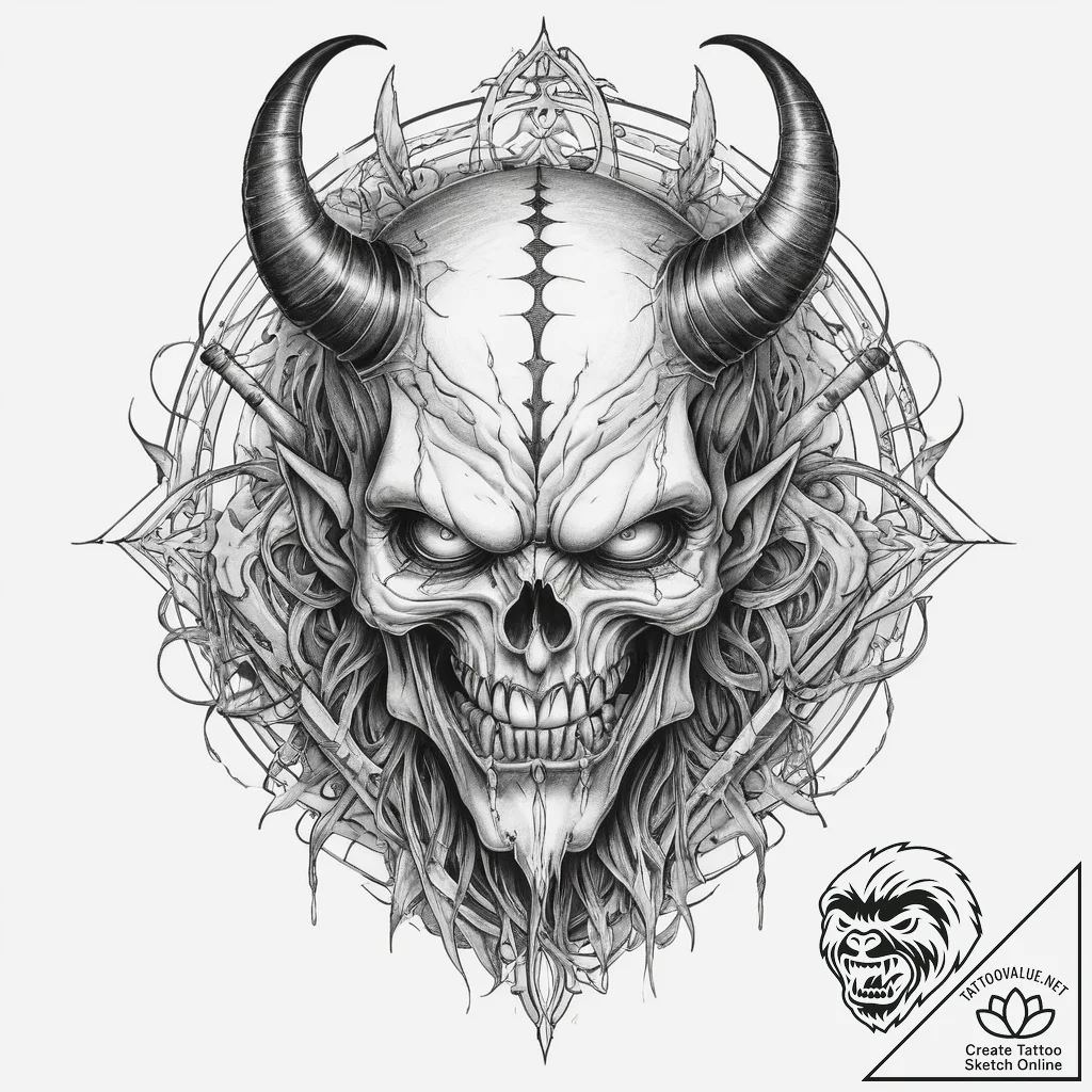 Tattoo sketch demon with a pitchfork, tattoo... - tattoo sketch (№1759783126_0, 06.10.2025 20:38) — tattoovalue.net