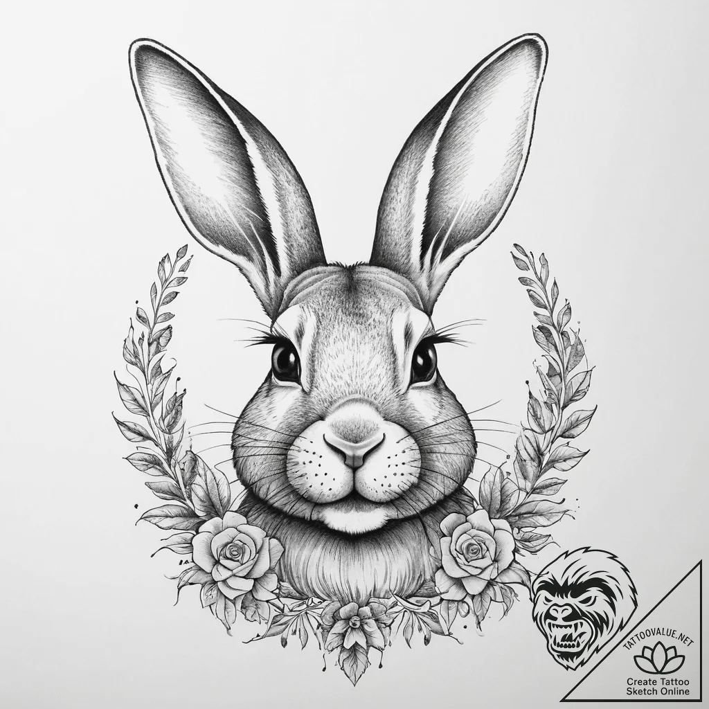 Tattoo sketch rabbit, ink illustration for ta... - tattoo sketch (№1759784426_0, 06.10.2025 21:00) — tattoovalue.net