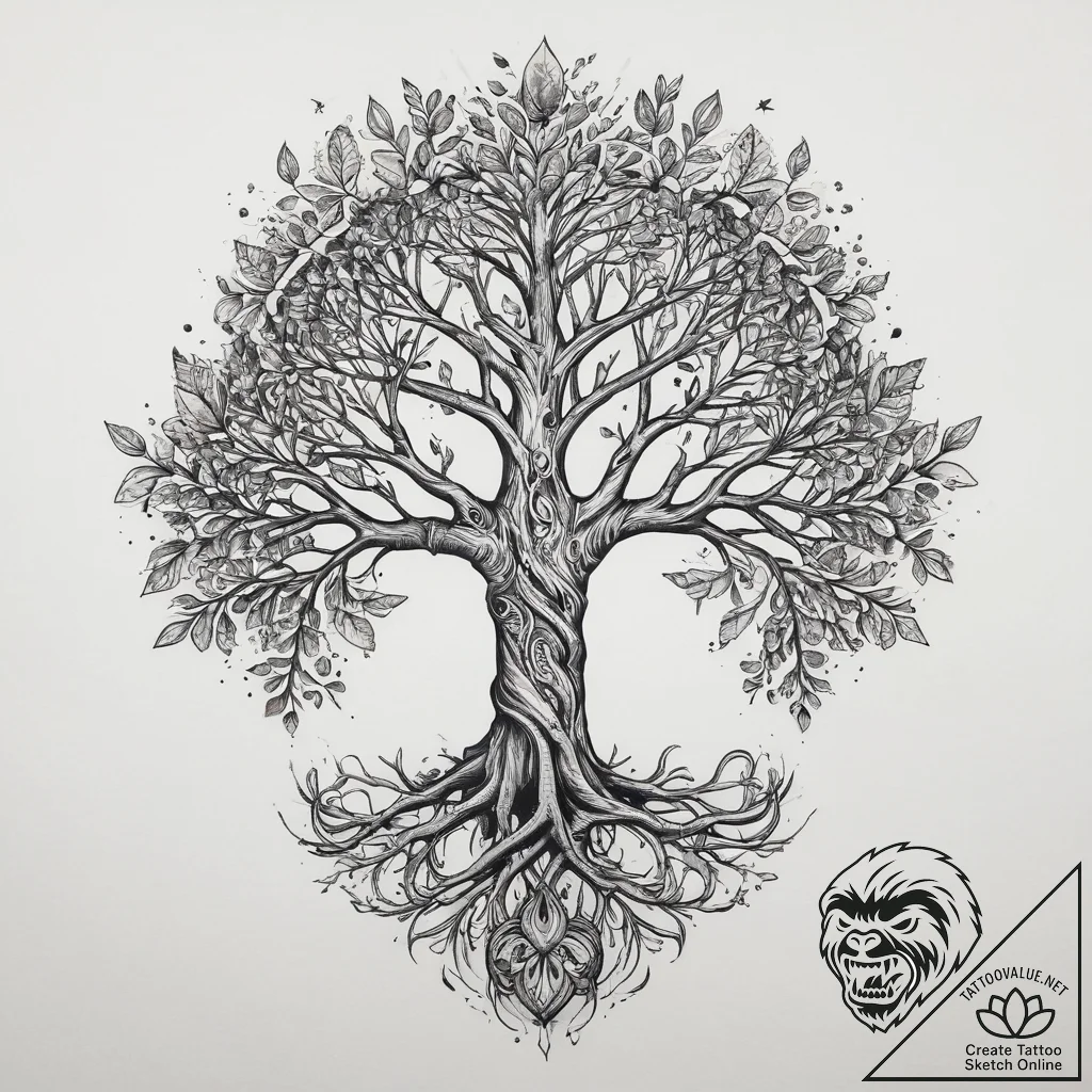 Tattoo sketch slavic tree of life with a root... - tattoo sketch (№1759784641_0, 06.10.2025 21:04) — tattoovalue.net